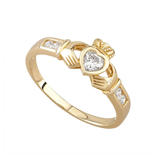 9ct Yellow Gold CZ 8mm Claddagh Ring