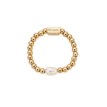 ChloBo Yellow Gold Plated Mini Pearl Ring - Size Medium