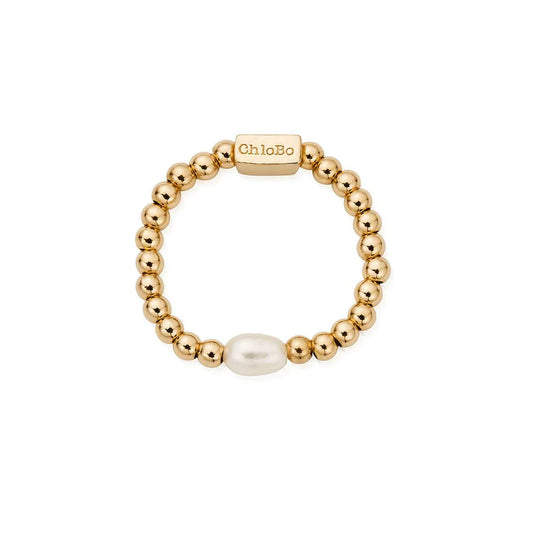 ChloBo Yellow Gold Plated Mini Pearl Ring - Size Medium