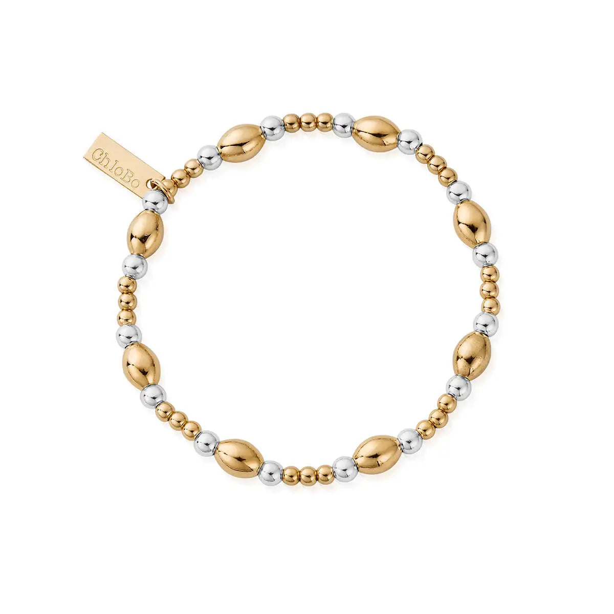 ChloBo 18ct Gold Plated & Silver Cute Oval Bead Bracelet