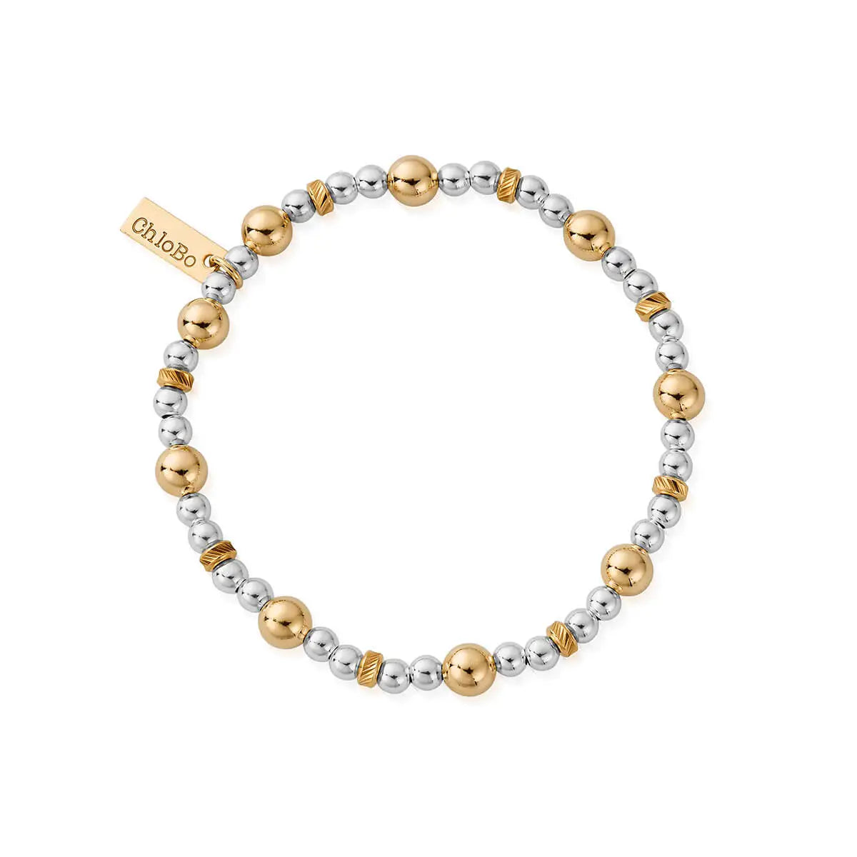 ChloBo 18ct Gold Plated & Silver Cute Round & Diamond Cut Bracelet