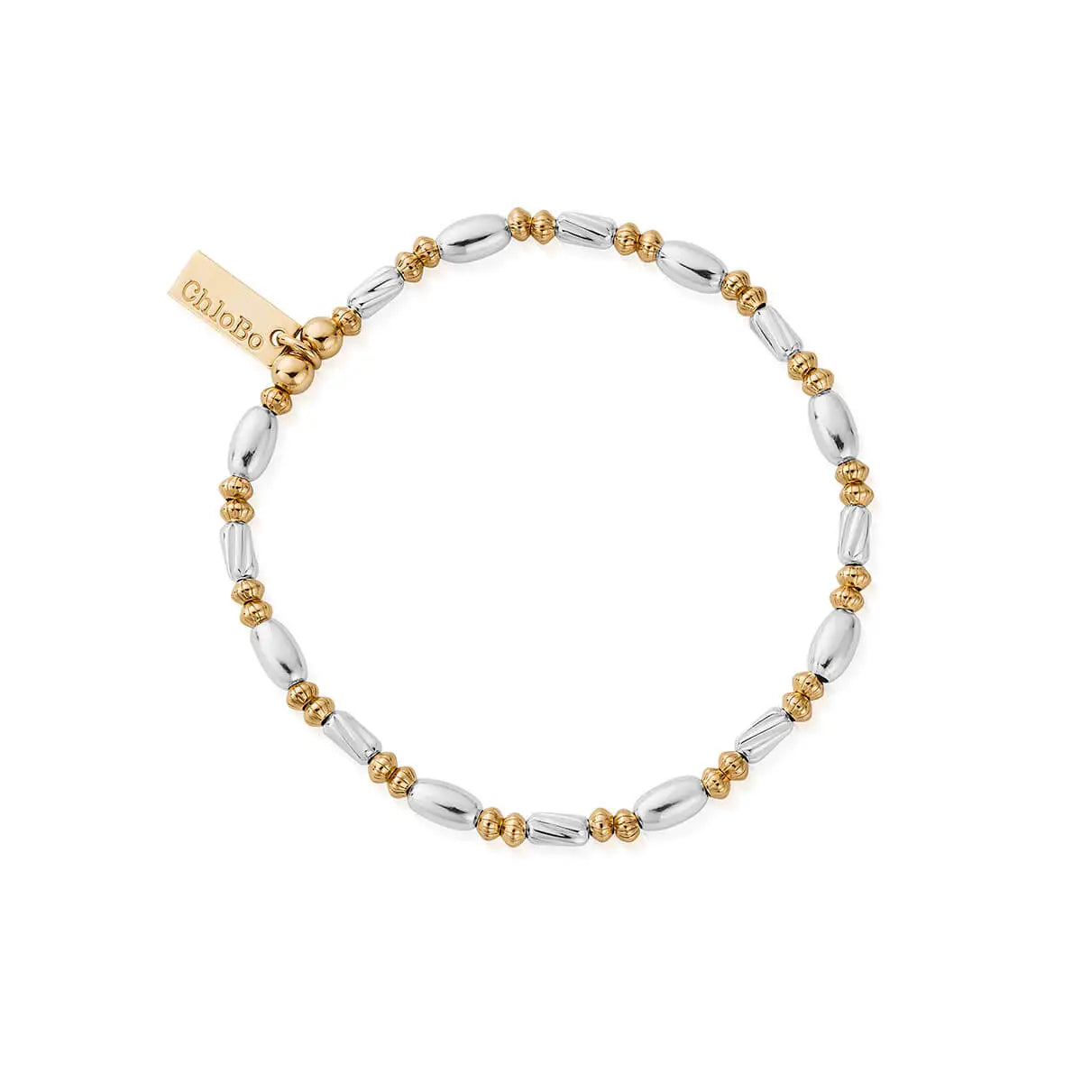 ChloBo Silver & Gold Plated Twisted Oval & Round Bead Bracelet