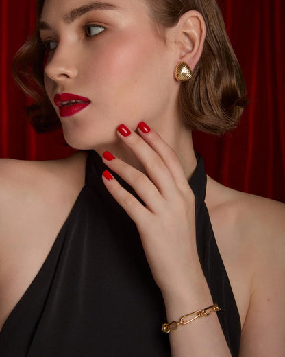 Sterling Silver Yellow Gold Plated Ribbed Half Hoop Stud Earrings