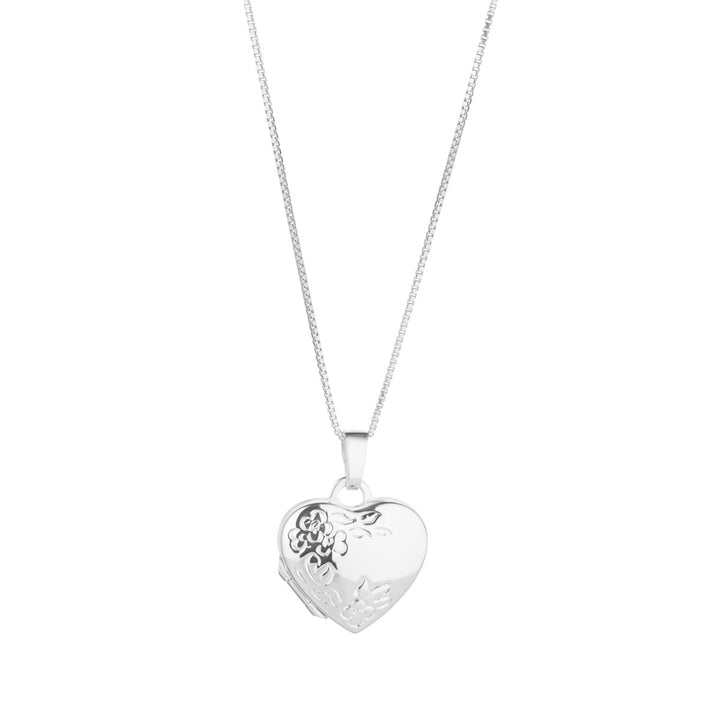 Sterling Silver Floral Heart Locket With Chain
