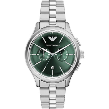 Emporio Armani 42mm Chronograph Men's Dario Green Dial Silver Bracelet Watch