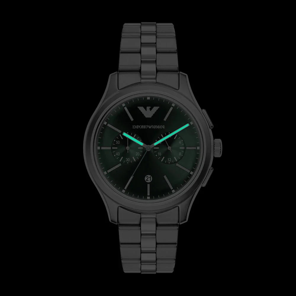 Emporio Armani 42mm Chronograph Men's Dario Green Dial Silver Bracelet Watch