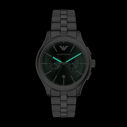 Emporio Armani 42mm Chronograph Men's Dario Green Dial Silver Bracelet Watch