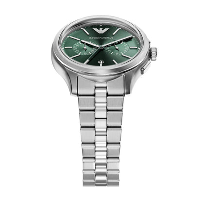 Emporio Armani 42mm Chronograph Men's Dario Green Dial Silver Bracelet Watch