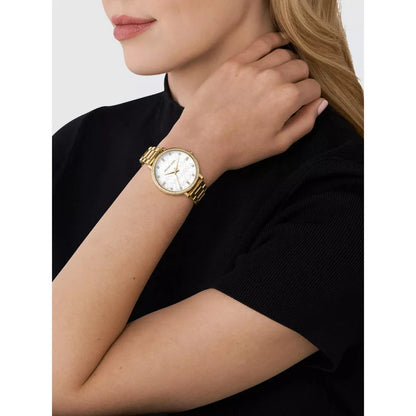 Michael Kors 38mm Ladies Pyper Gold-Tone White Dial Stainless Steel Watch