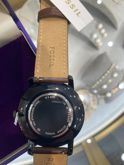 Fossil 44mm Minimalist Three-Hand Brown Leather Watch