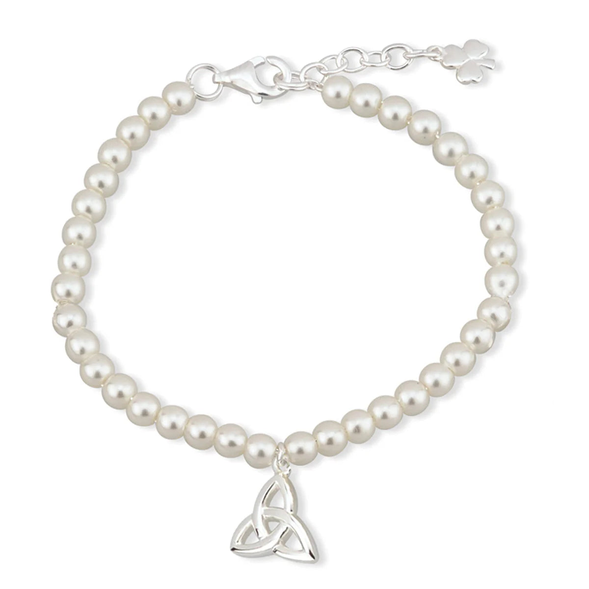 Rhodium Plated Silver Children's Pearl & Trinity Knot Bracelet