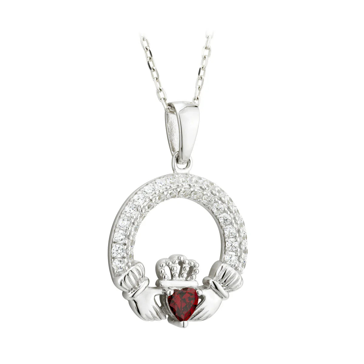 Sterling Silver January Birthstone Claddagh Pendant Necklace