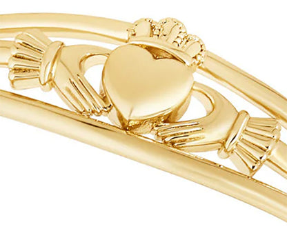 Sterling Silver Yellow Gold Plated Oval Claddagh Bangle