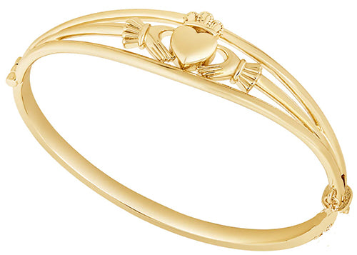 Sterling Silver Yellow Gold Plated Oval Claddagh Bangle
