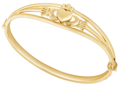 Sterling Silver Yellow Gold Plated Oval Claddagh Bangle