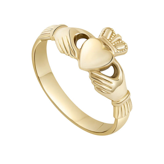 9ct Yellow Gold 11mm Ladies Claddagh Ring