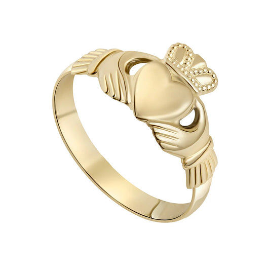 9ct Yellow Gold 9mm Claddagh Maid Ring