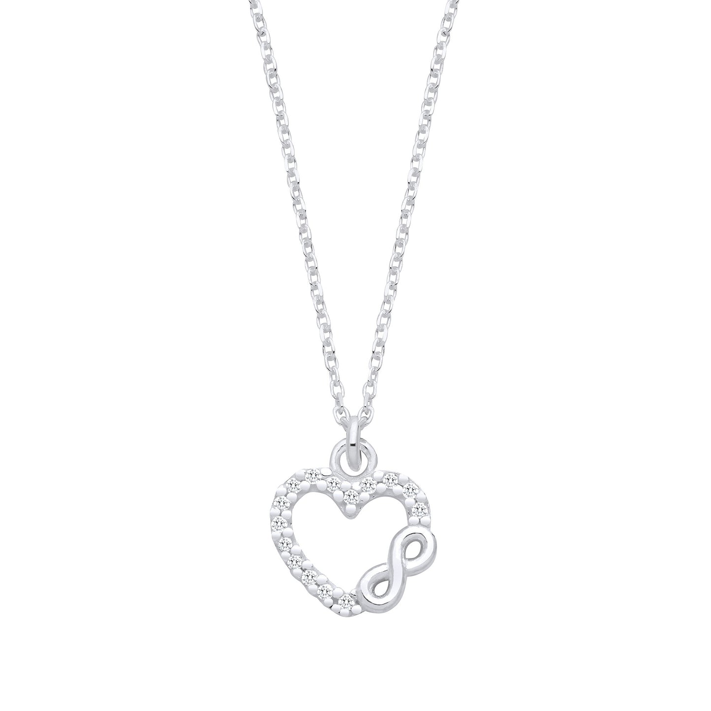 Sterling Silver CZ Set Heart & Infinity Symbol Necklace