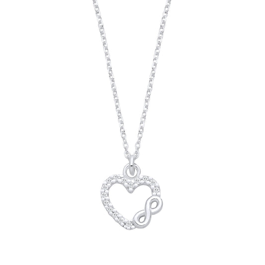 Sterling Silver CZ Set Heart & Infinity Symbol Necklace