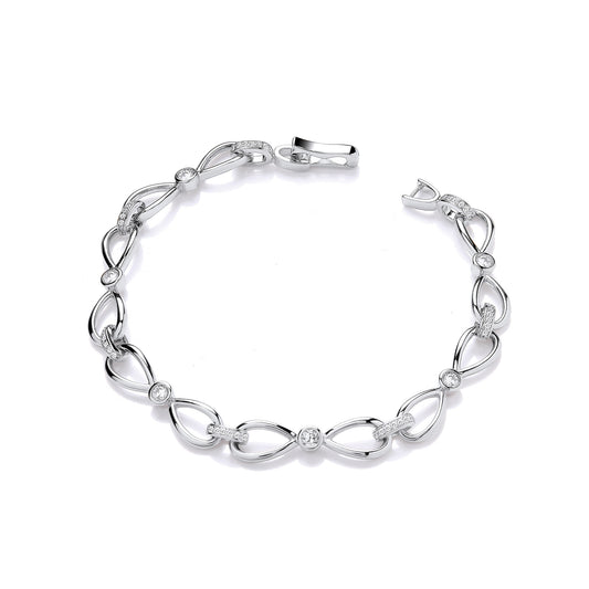 Sterling Silver Polished & CZ Link Bracelet