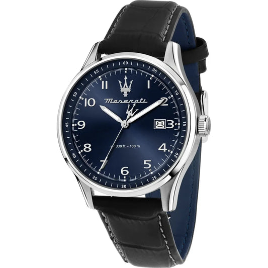 Maserati 42mm Sorpasso Blue Dial Black Leather Strap Watch