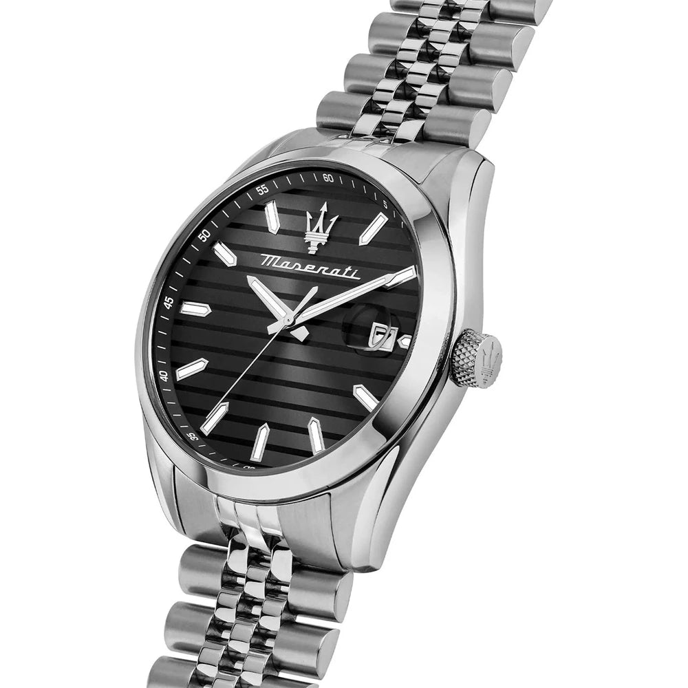 Maserati 43mm Attrazione Black Dial Stainless Steel Date Window Bracelet Watch