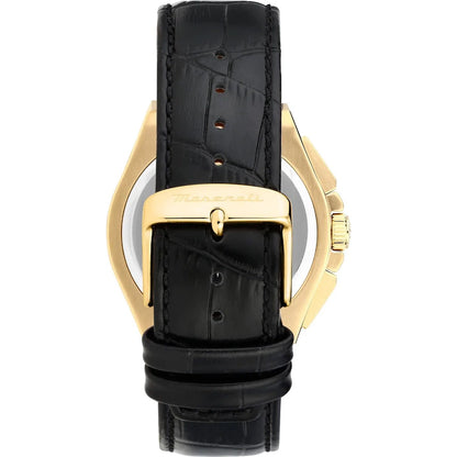 Maserati 41mm Velocità Black Dial Gold Toned Black Leather Strap Watch