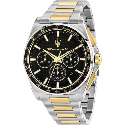 Maserati 43mm Velocità Two-Tone Stainless Steel Black Dial Chronograph Bracelet Watch