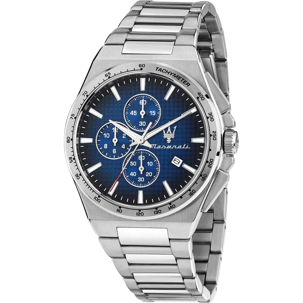 Maserati 41mm Velocità Blue Dial Stainless Steel Chronograph Link Watch