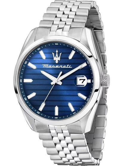 Maserati 43mm Attrazione Blue Dial Date Window Stainless Steel Date Bracelet Watch