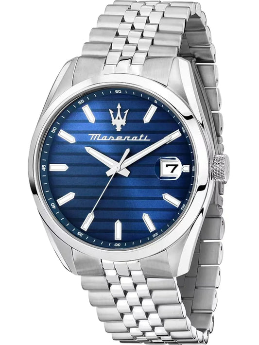 Maserati 43mm Attrazione Blue Dial Date Window Stainless Steel Date Bracelet Watch