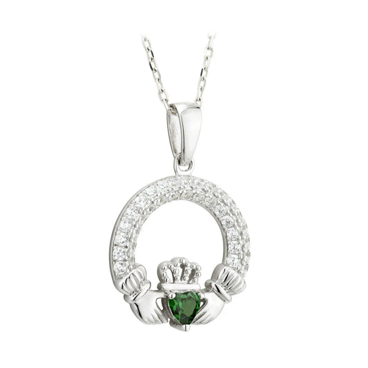 Sterling Silver May Birthstone Claddagh Pendant Necklace