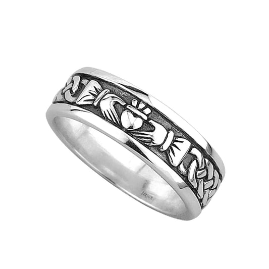 Sterling Silver Mens Silver Claddagh Oxidised Ring