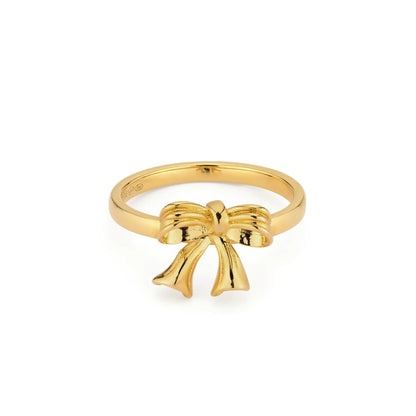 Sterling Silver Yellow Gold Plated Small Bow Ring - Size N