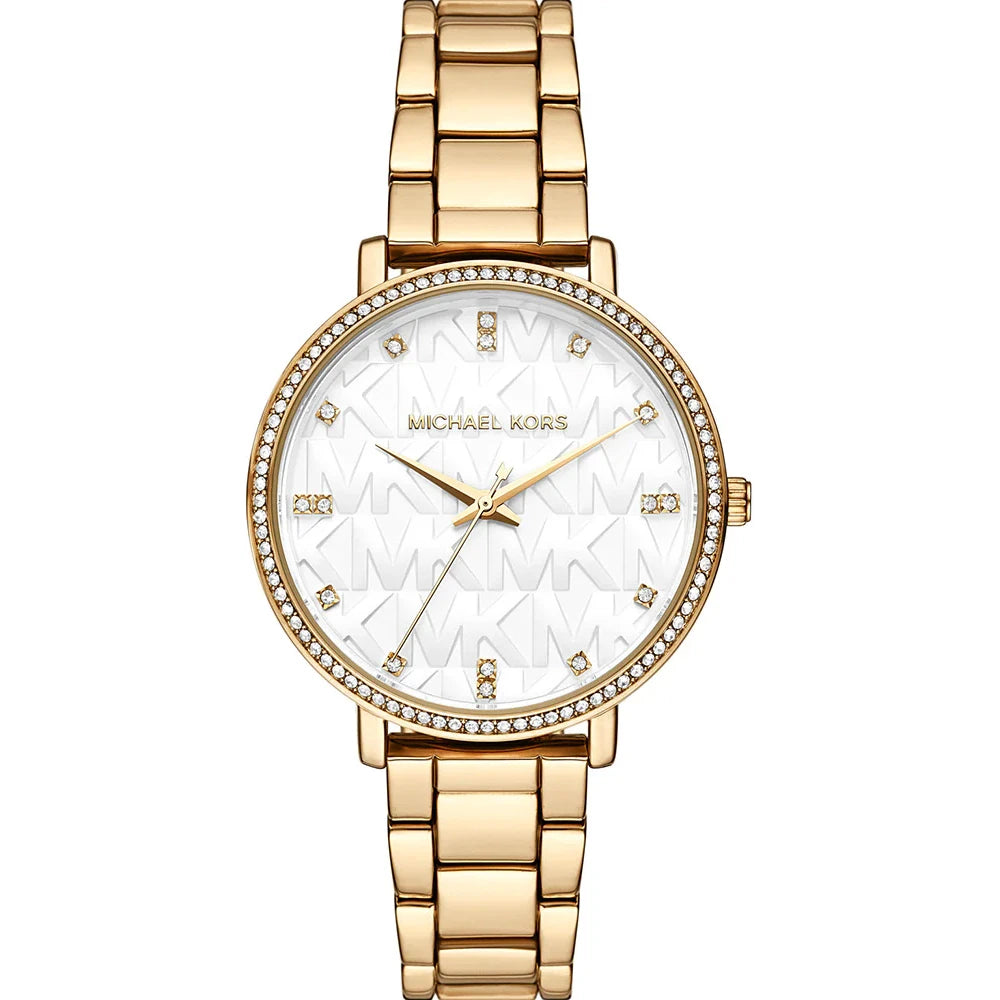 Michael Kors 38mm Ladies Pyper Gold-Tone White Dial Stainless Steel Watch
