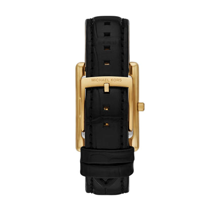 Michael Kors 26mm Ladies Essex Gold-Tone Rectangle Dial Black Leather Strap Watch