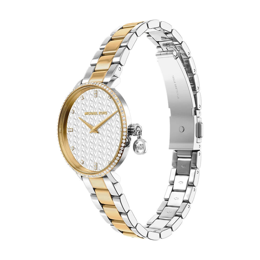 Michael Kors 32mm Ladies Pyper Pavé Two Tone Stainless Steel Bracelet Watch