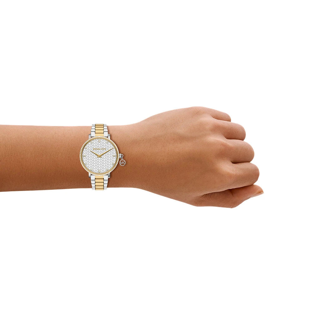 Michael Kors 32mm Ladies Pyper Pavé Two Tone Stainless Steel Bracelet Watch