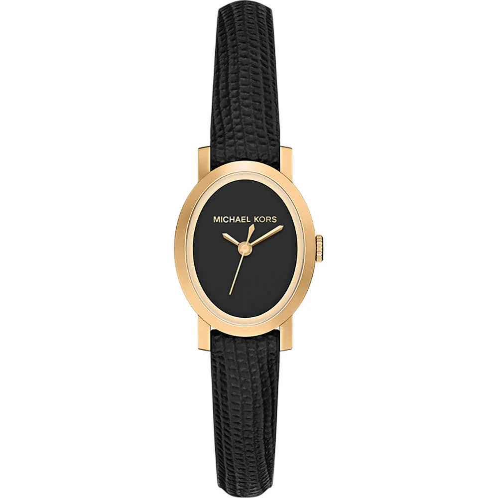 Michael Kors 21mm Ladies Petite Maude Black Dial & Black Strap Gold-Tone Watch