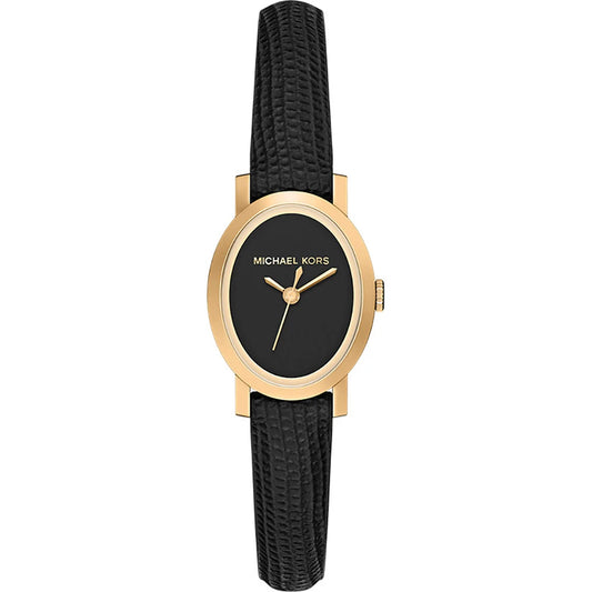 Michael Kors 21mm Ladies Petite Maude Black Dial & Black Strap Gold-Tone Watch