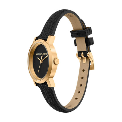 Michael Kors 21mm Ladies Petite Maude Black Dial & Black Strap Gold-Tone Watch