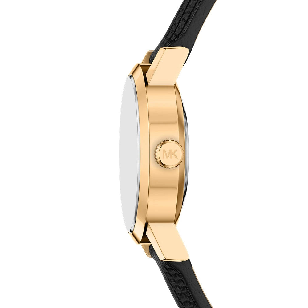 Michael Kors 21mm Ladies Petite Maude Black Dial & Black Strap Gold-Tone Watch