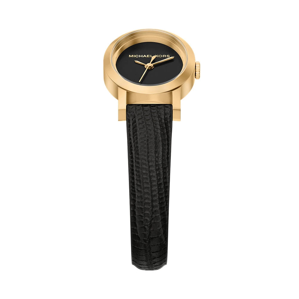 Michael Kors 21mm Ladies Petite Maude Black Dial & Black Strap Gold-Tone Watch