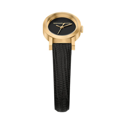 Michael Kors 21mm Ladies Petite Maude Black Dial & Black Strap Gold-Tone Watch