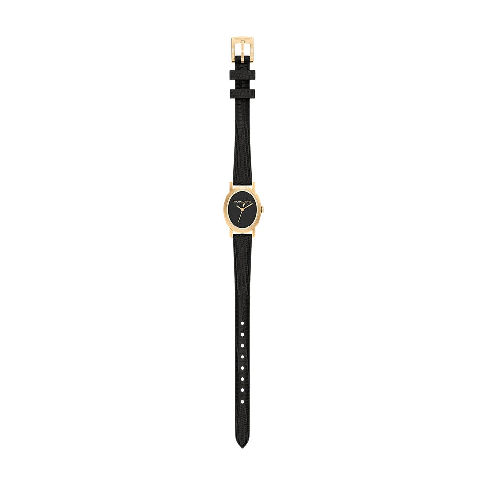 Michael Kors 21mm Ladies Petite Maude Black Dial & Black Strap Gold-Tone Watch