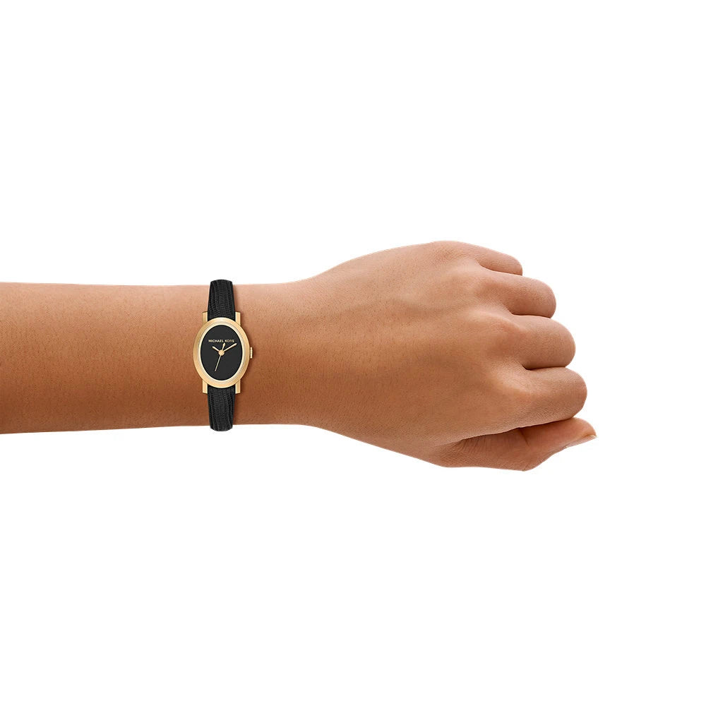 Michael Kors 21mm Ladies Petite Maude Black Dial & Black Strap Gold-Tone Watch