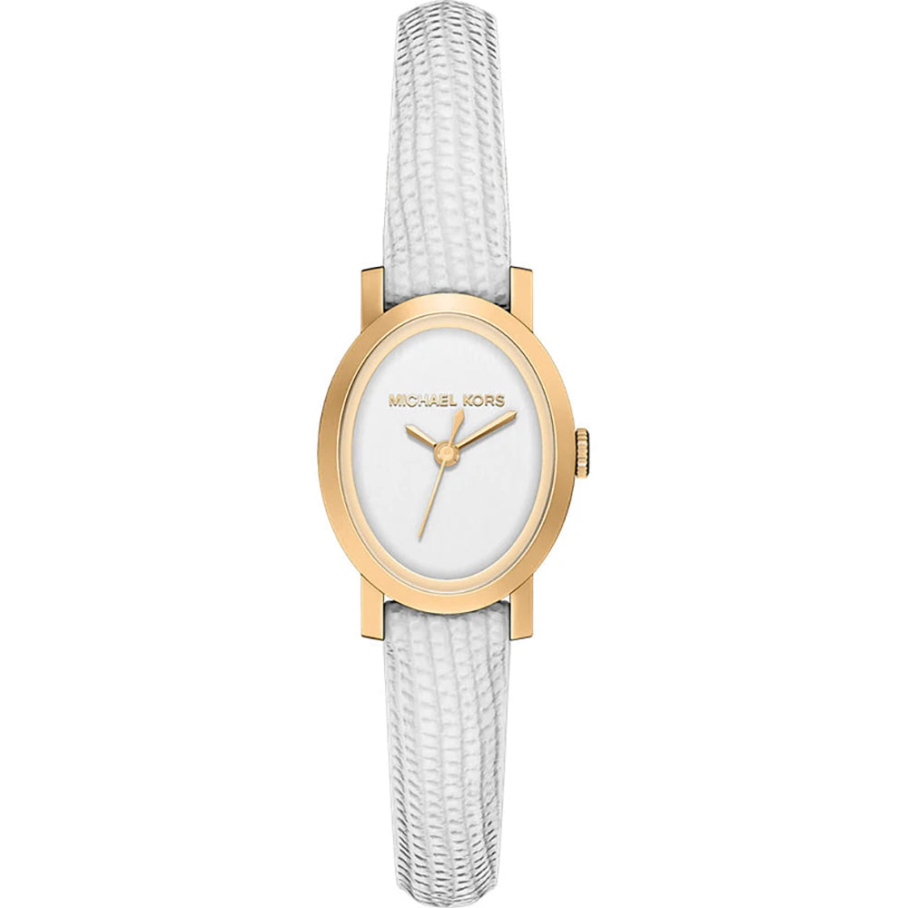 Michael Kors 21mm Ladies Petite Maude White Dial & White Strap Gold-Tone Watch