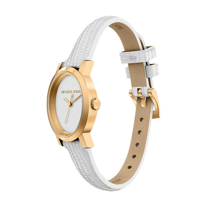 Michael Kors 21mm Ladies Petite Maude White Dial & White Strap Gold-Tone Watch