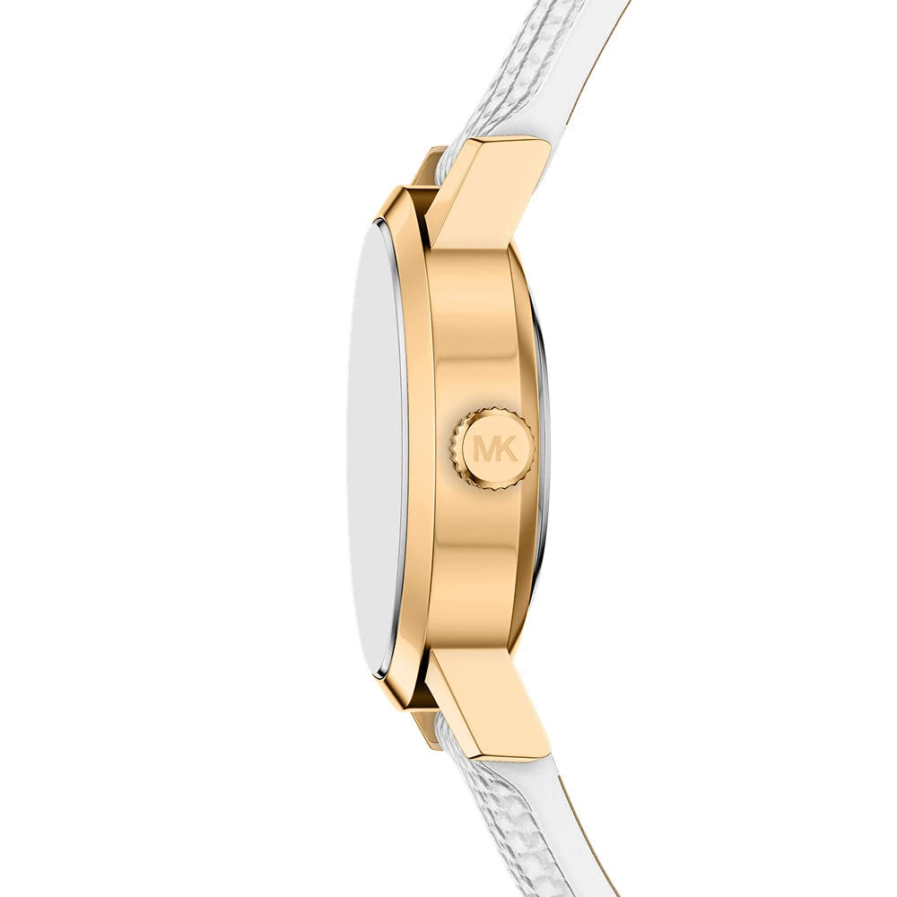 Michael Kors 21mm Ladies Petite Maude White Dial & White Strap Gold-Tone Watch