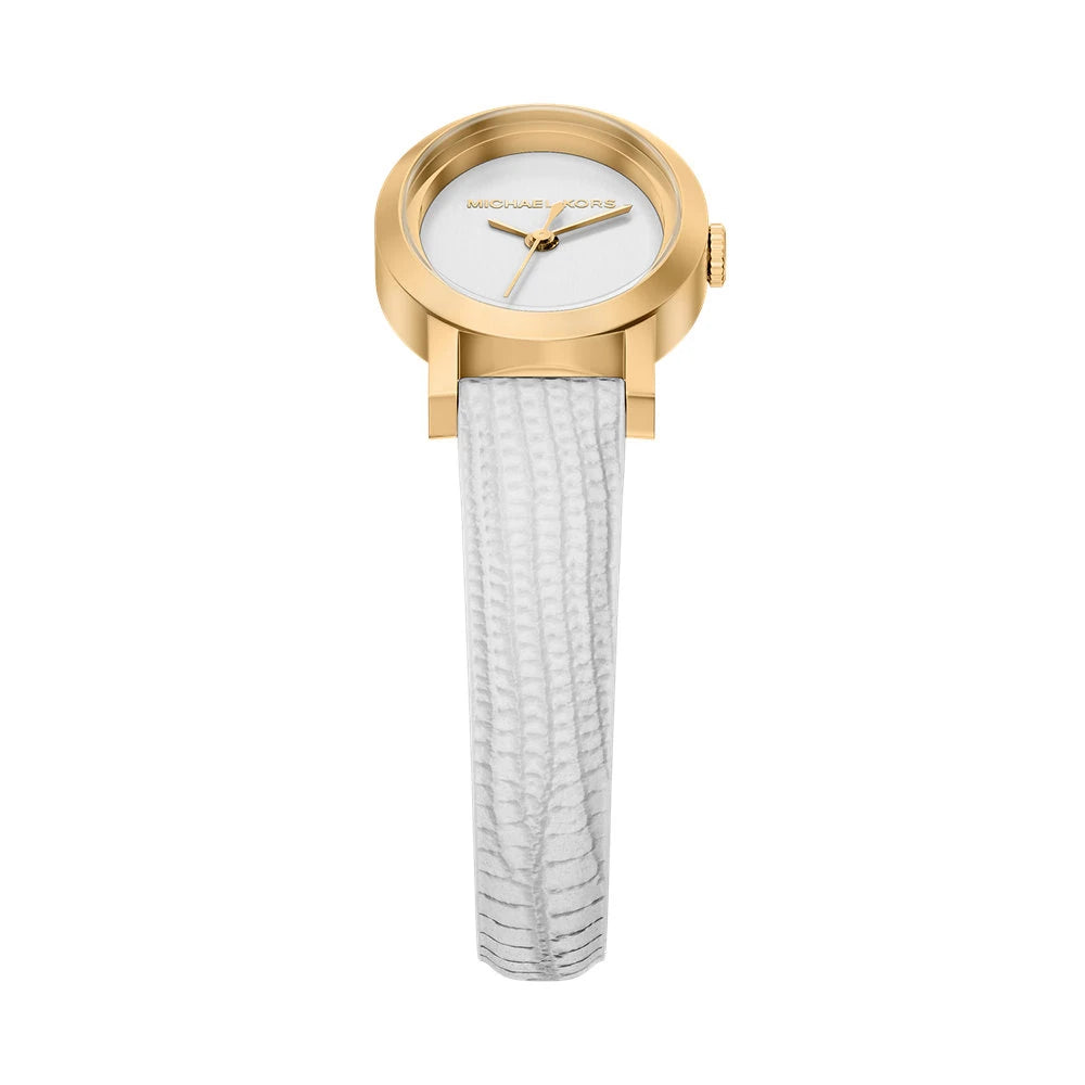 Michael Kors 21mm Ladies Petite Maude White Dial & White Strap Gold-Tone Watch